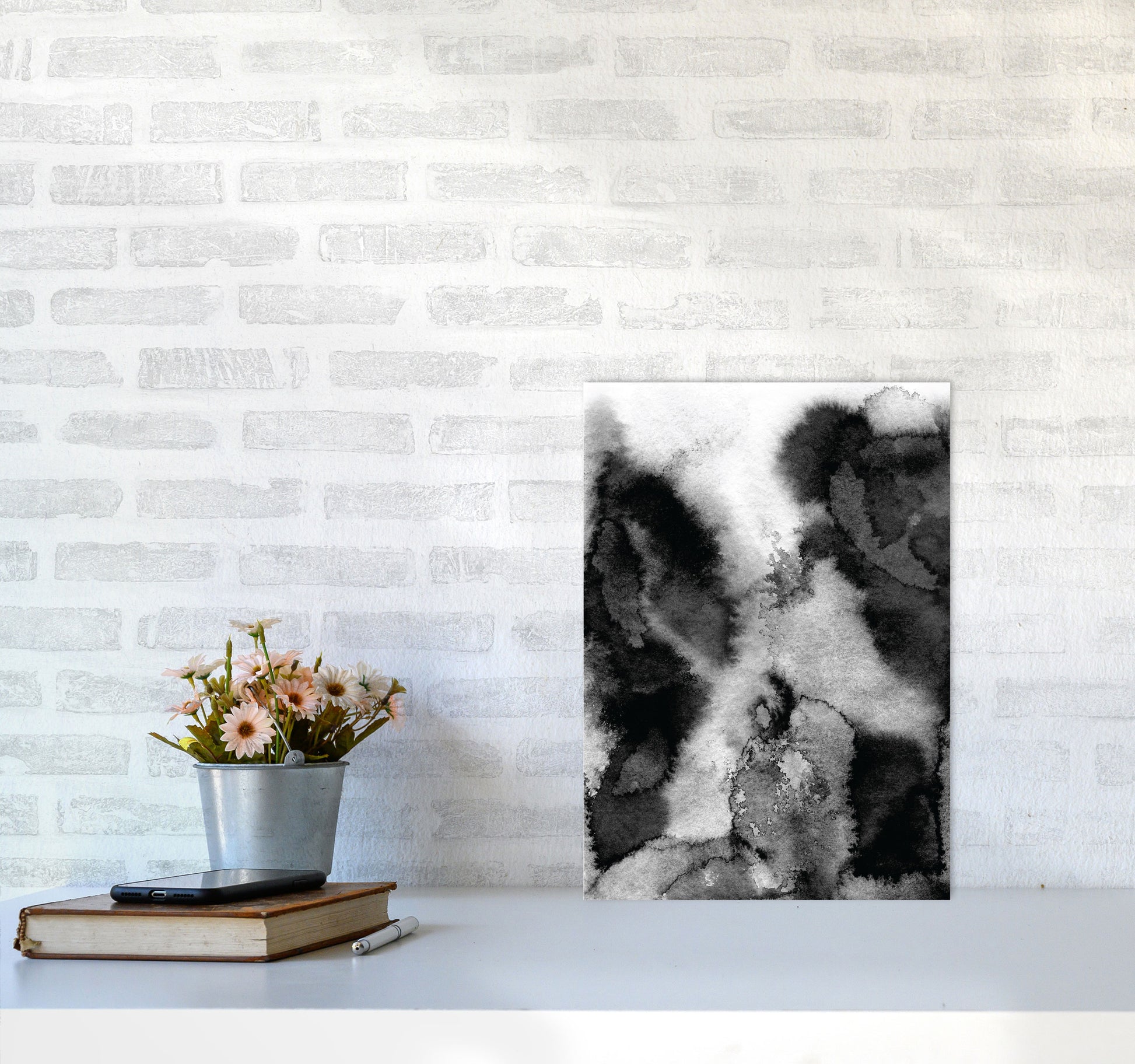 Majestic Monochrome Watercolour 11 Art Print by Pixy Paper A3 Black Frame