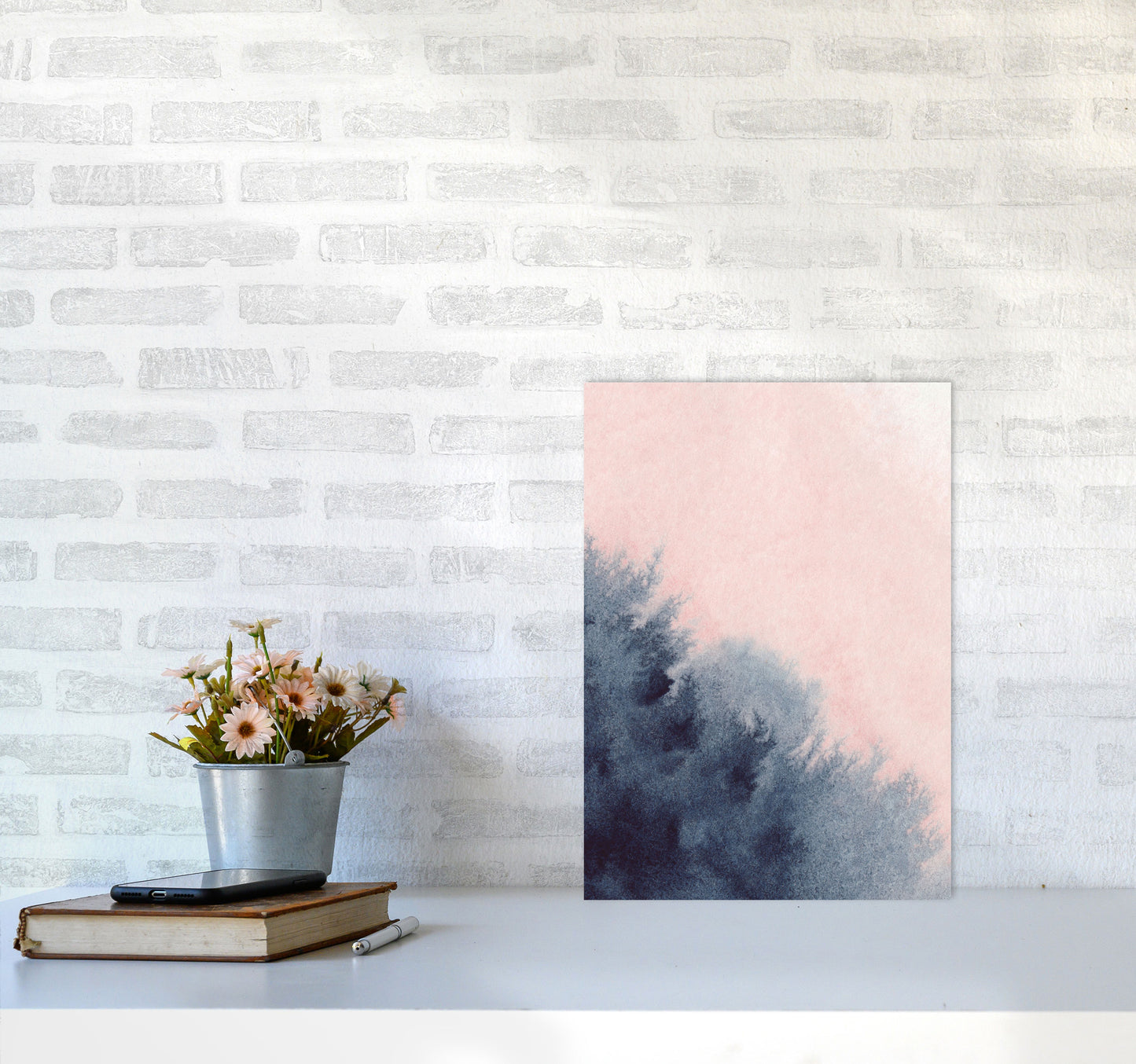 Sand Pink and Navy Watercolour 03 Art Print by Pixy Paper A3 Black Frame