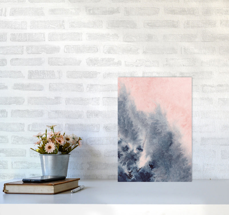 Sand Pink and Navy Watercolour 04 Art Print by Pixy Paper A3 Black Frame