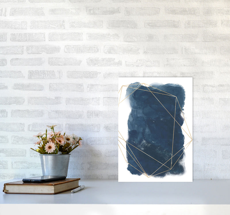 Aztec Navy Watercolour Art Print by Pixy Paper A3 Black Frame