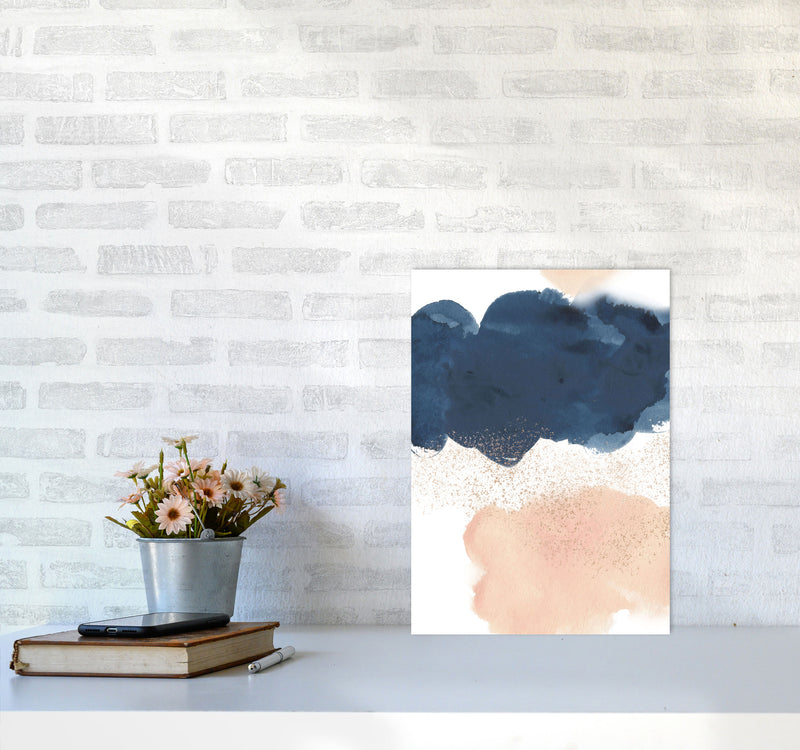 Aztec Blush and Navy Watercolour 03 Art Print by Pixy Paper A3 Black Frame
