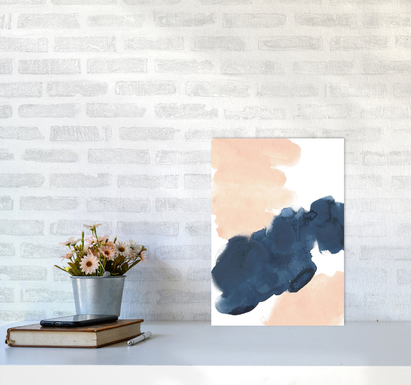 Aztec Blush and Navy Watercolour 02 Art Print by Pixy Paper A3 Black Frame