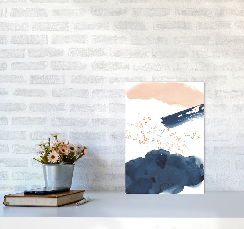 Aztec Blush and Navy Watercolour 01 Art Print by Pixy Paper A3 Black Frame