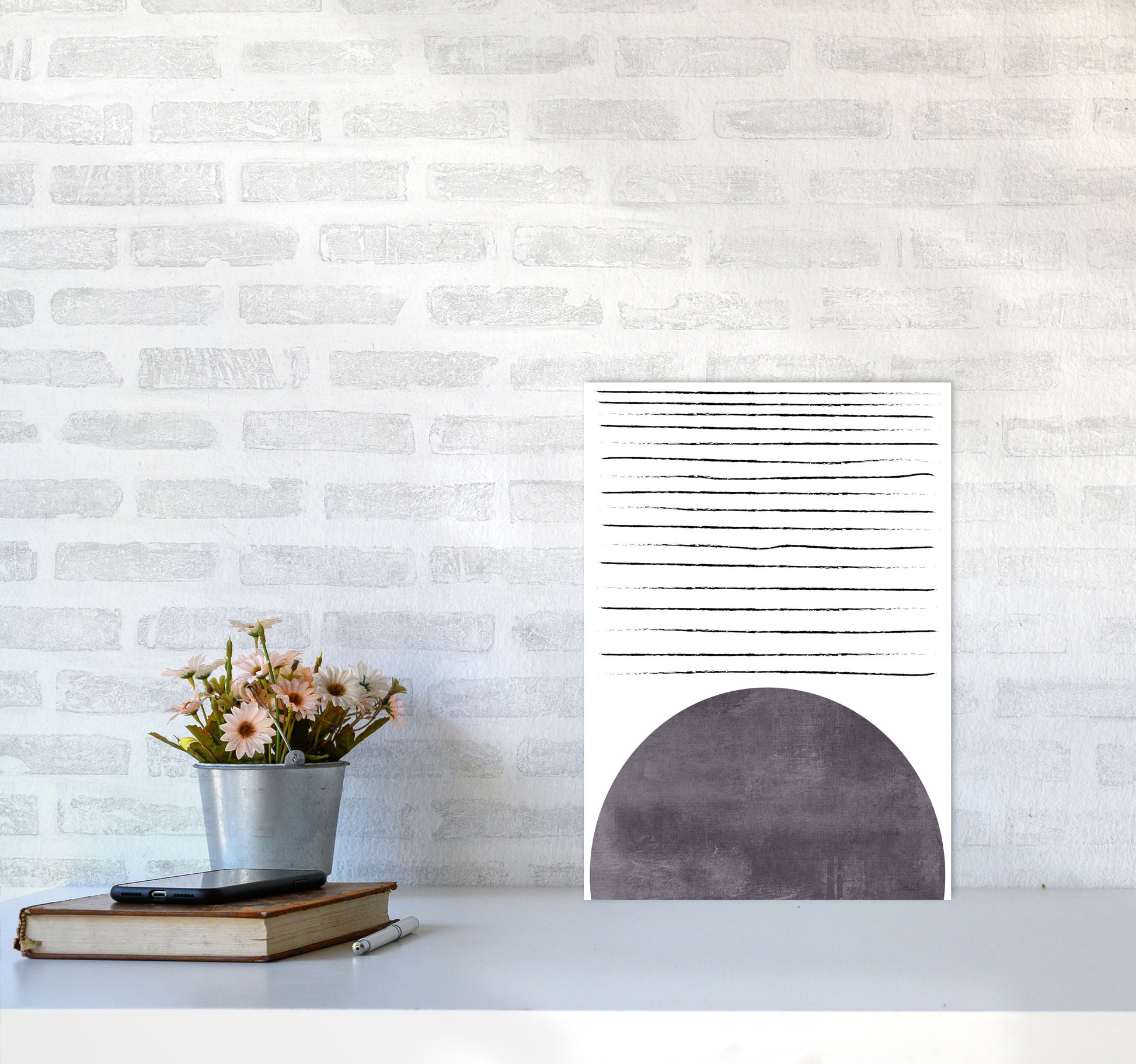 Sun lines pink cotton Art Print by Pixy Paper A3 Black Frame