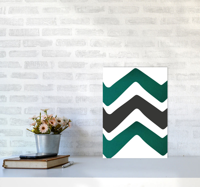 Zig zags emerald Art Print by Pixy Paper A3 Black Frame