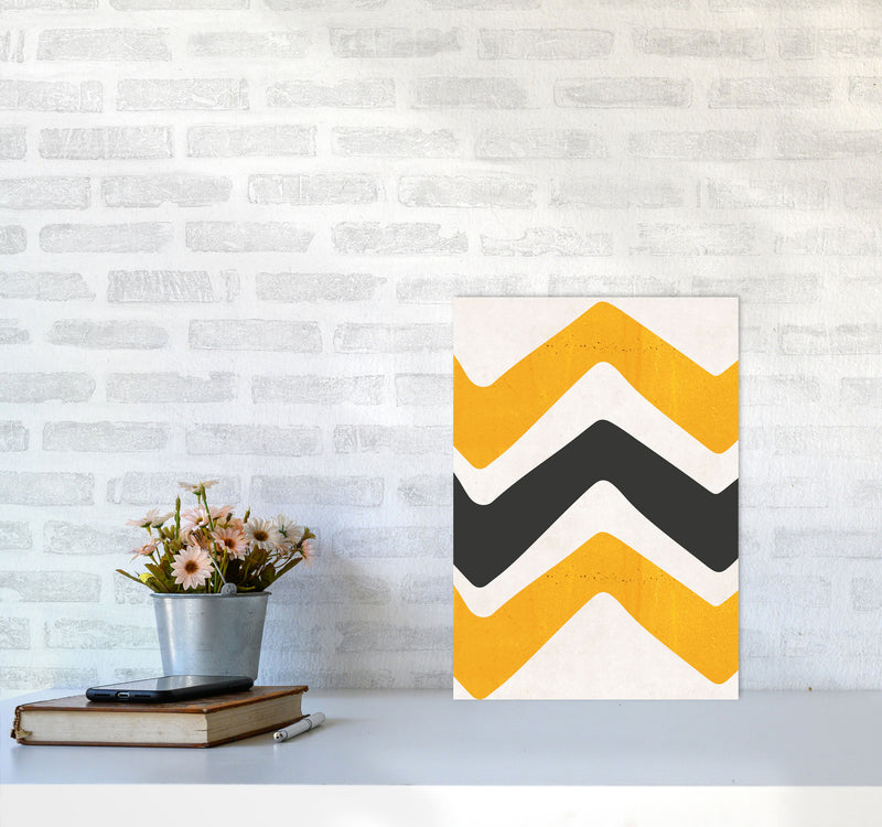 Zig zags mustard Art Print by Pixy Paper A3 Black Frame