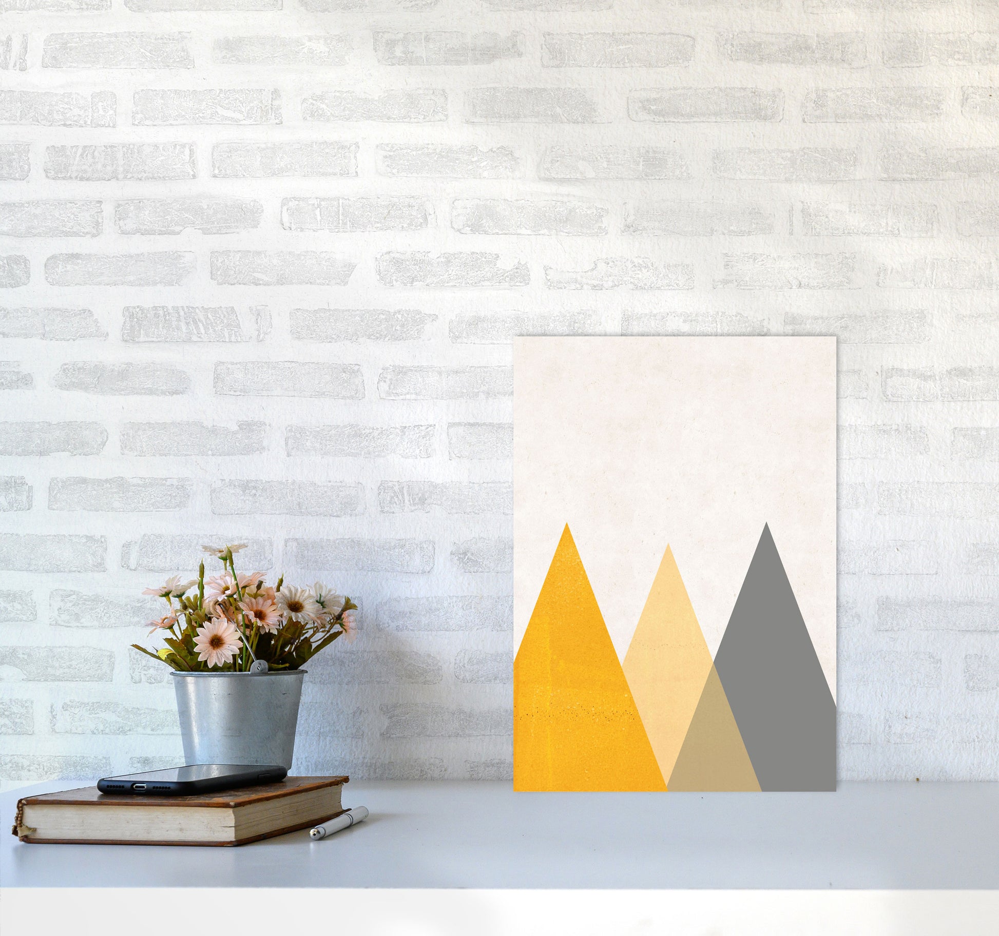 Mountains mustard Art Print by Pixy Paper A3 Black Frame