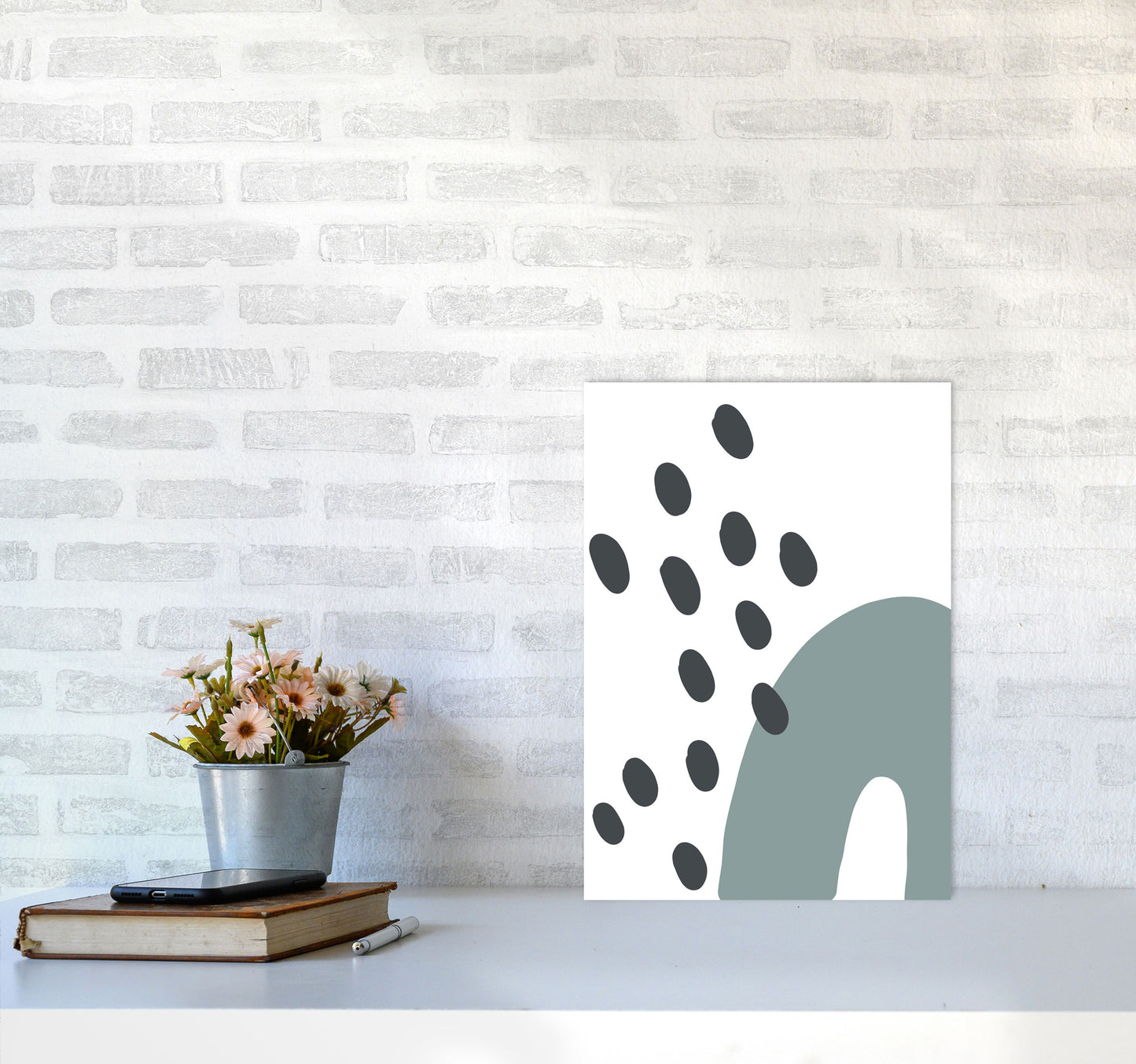 Inspired Teal Rainbow with Polka Art Print by Pixy Paper A3 Black Frame