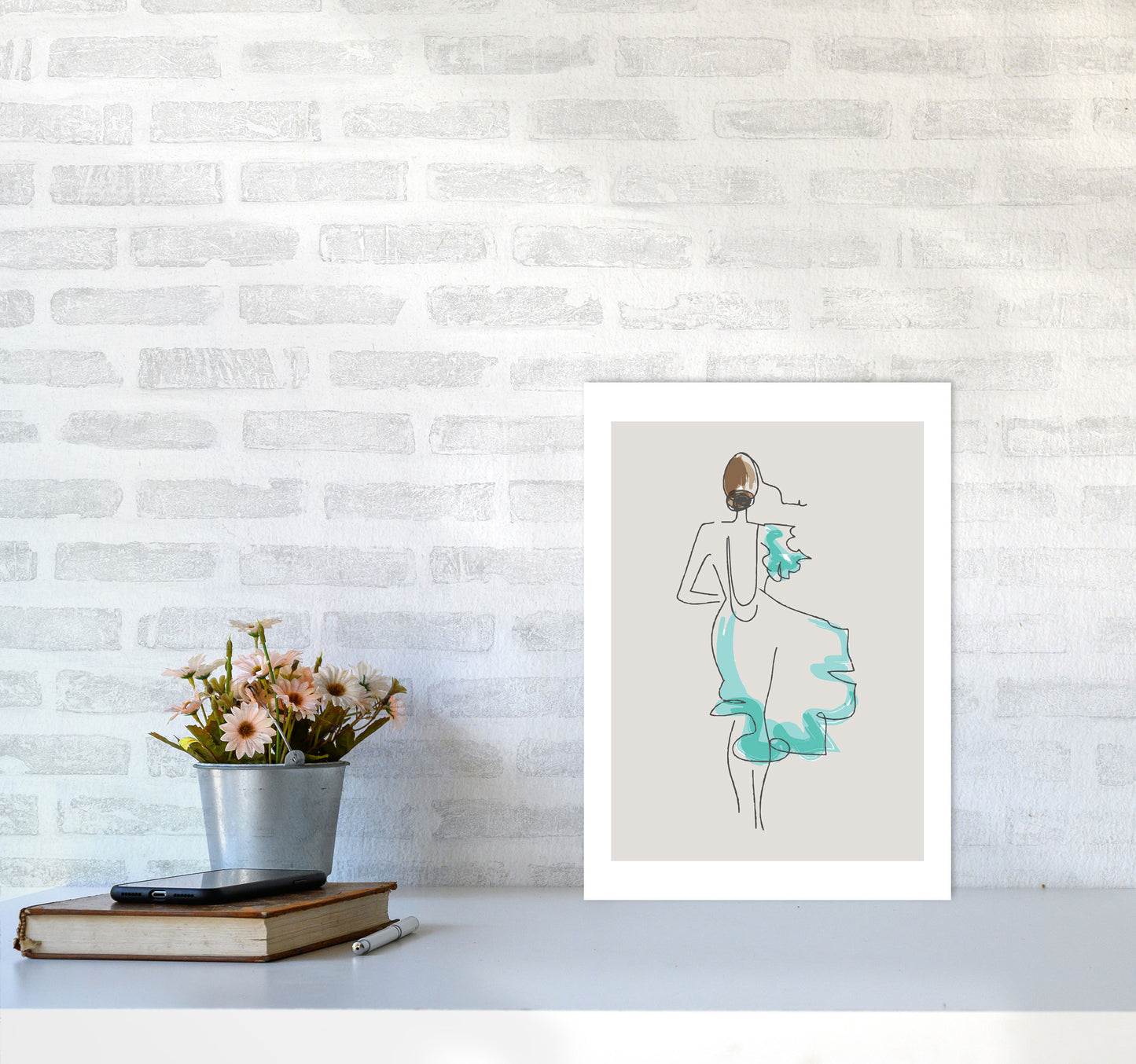 Inspired Stone Woman in Dress Line Art Art Print by Pixy Paper A3 Black Frame
