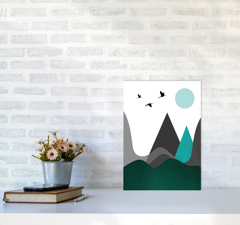 Hills and mountains emerald Art Print by Pixy Paper A3 Black Frame