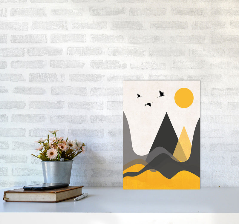 Hills and mountains mustard Art Print by Pixy Paper A3 Black Frame