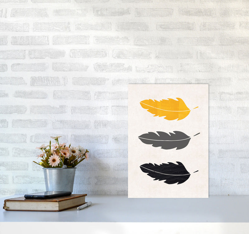 Feathers Mustard Art Print by Pixy Paper A3 Black Frame