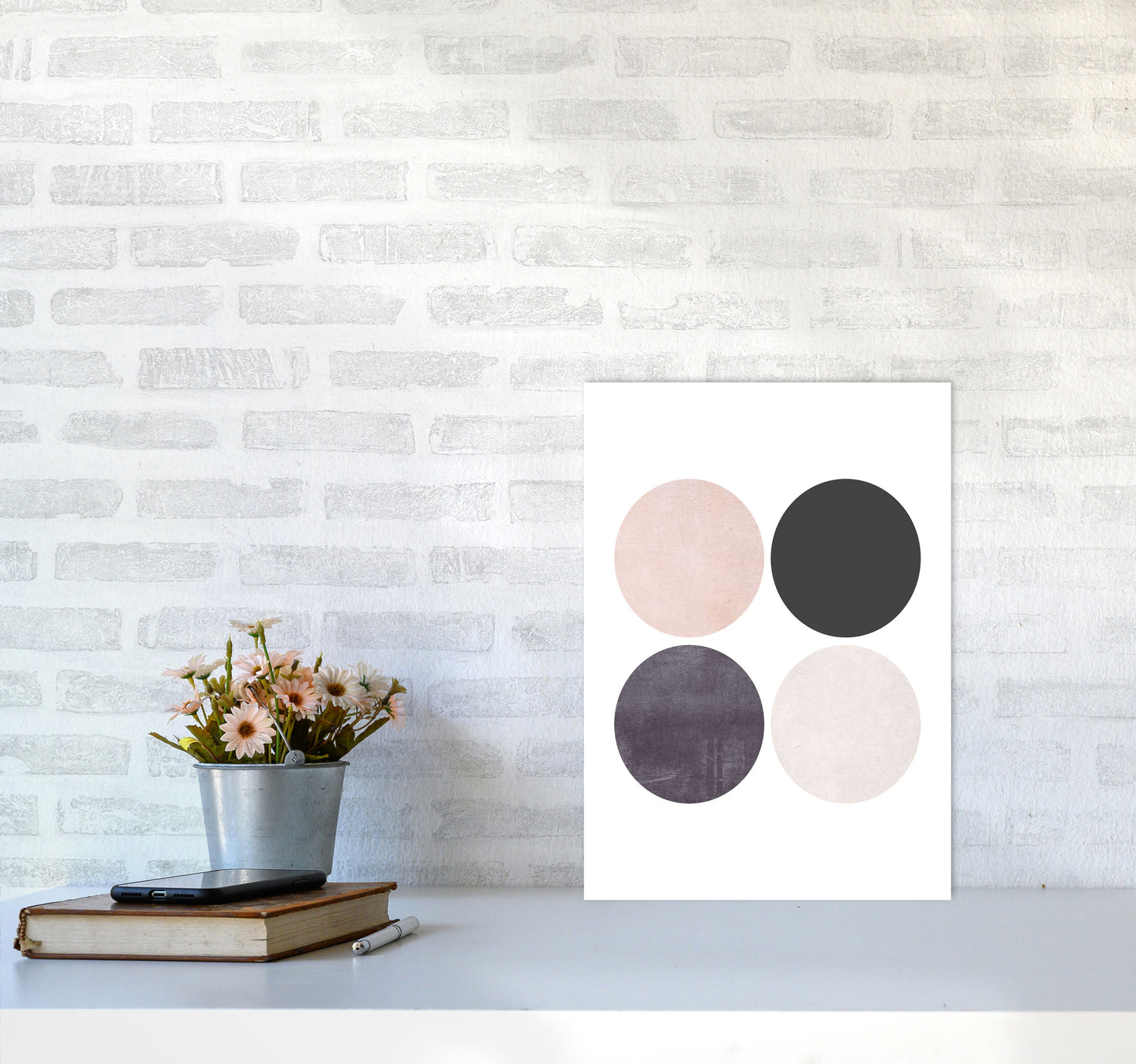Circles pink cotton Art Print by Pixy Paper A3 Black Frame