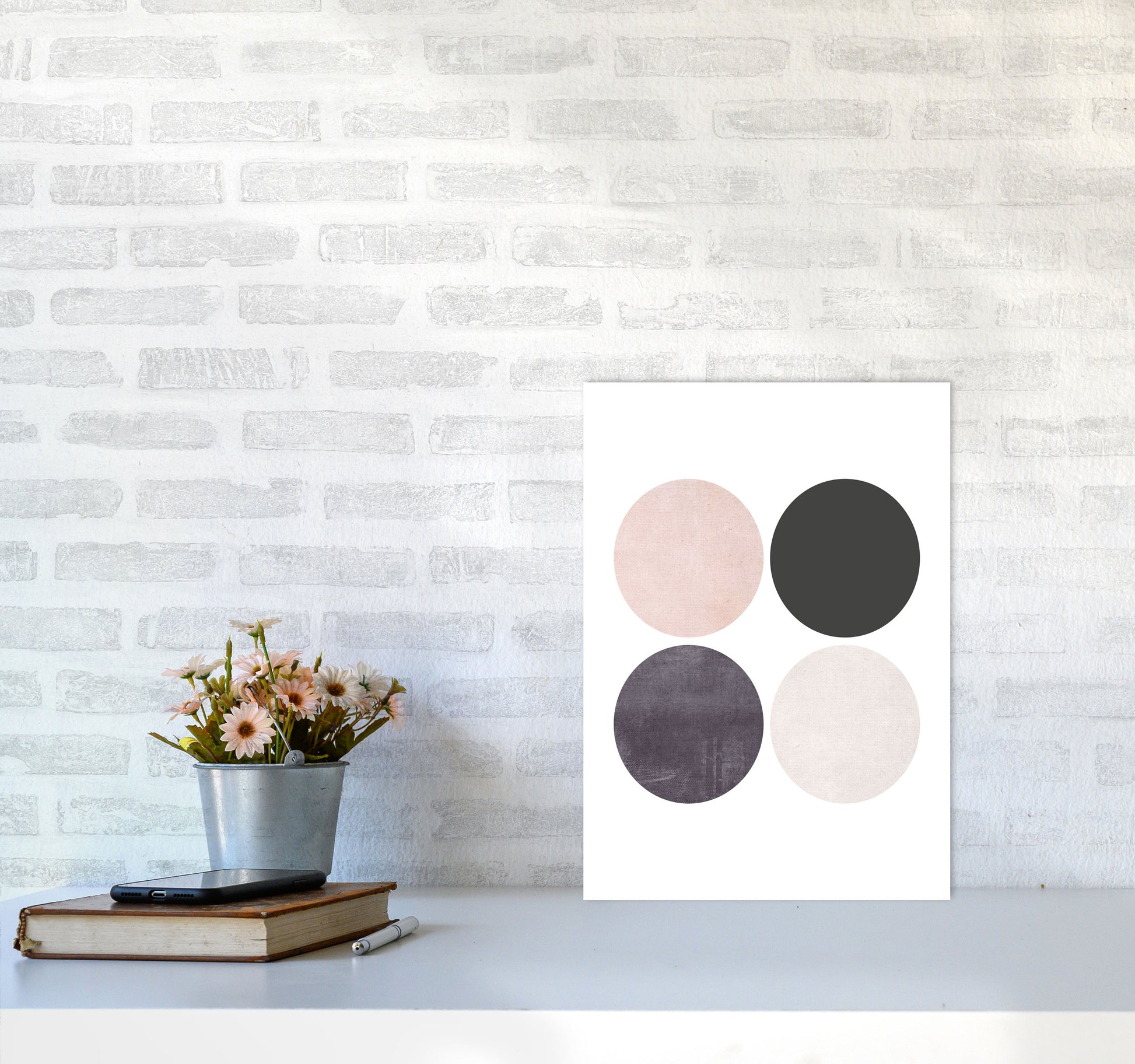 Circles pink cotton Art Print by Pixy Paper A3 Black Frame