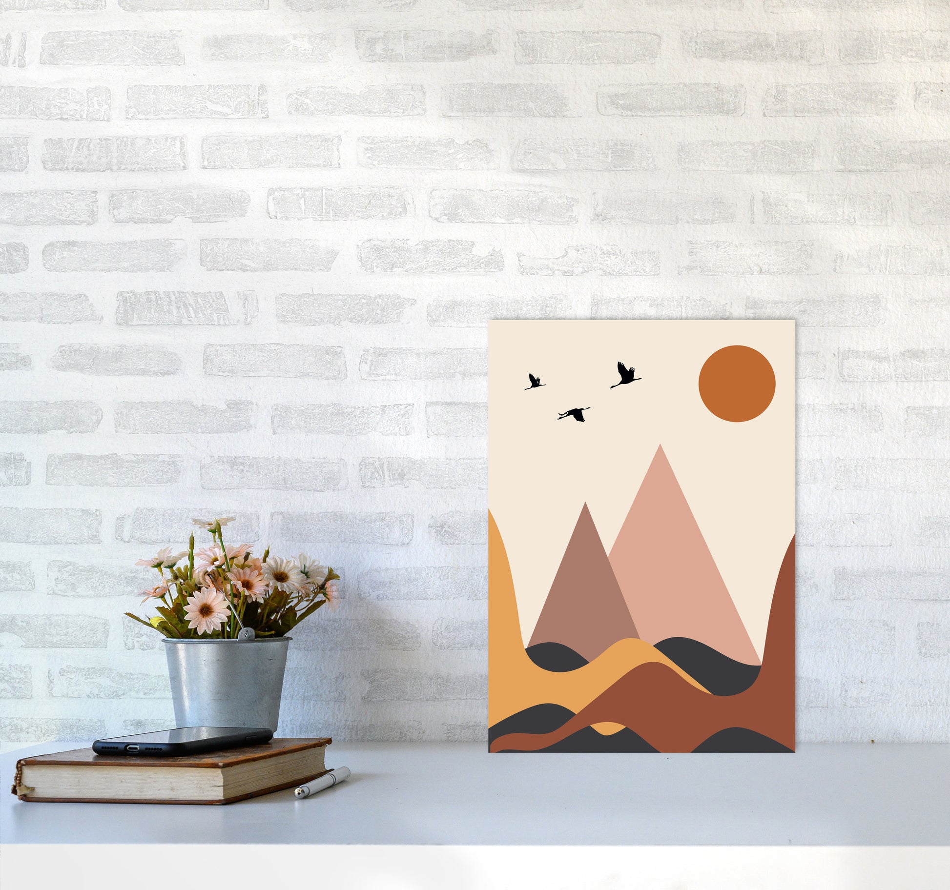 Autumn Mountains abstract Art Print by Pixy Paper A3 Black Frame