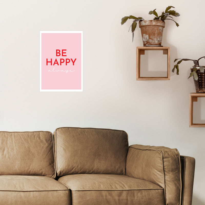 Be Happy Pink Art Print by Pixy Paper A3 Black Frame