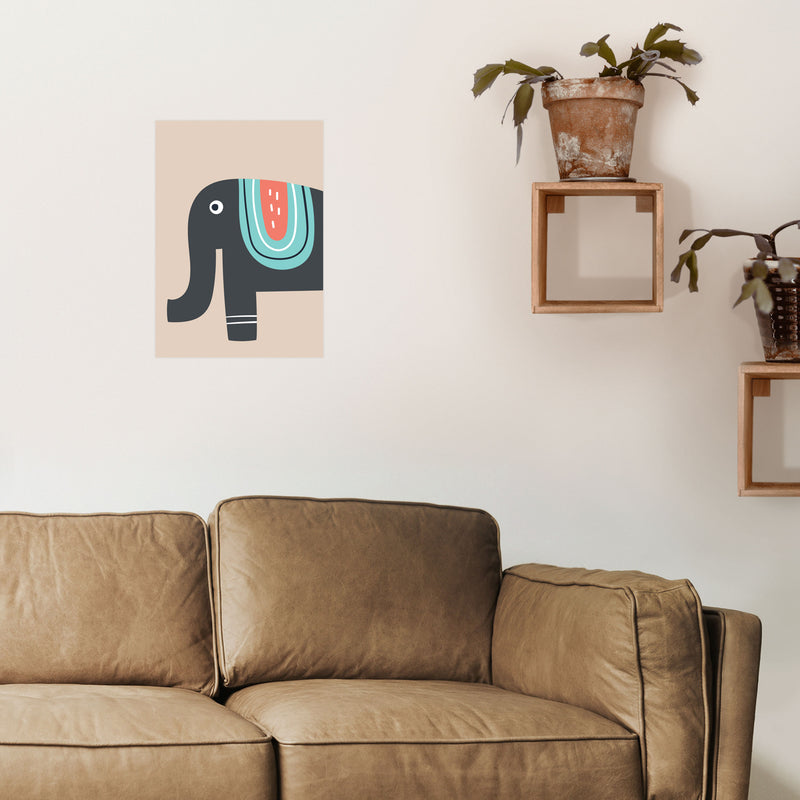 Elephant Neutral kids Art Print by Pixy Paper A3 Black Frame