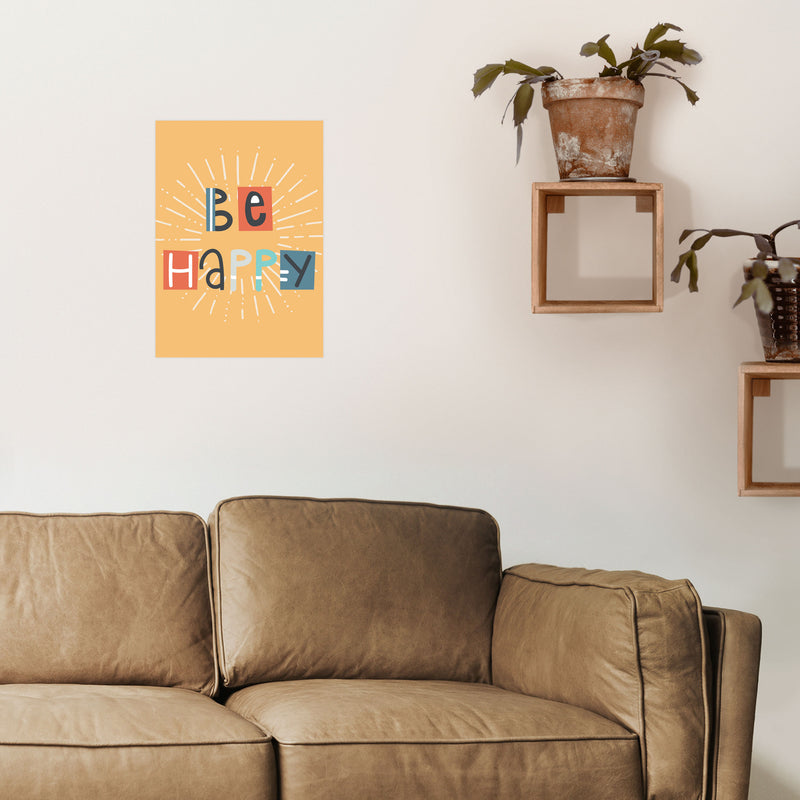 Be happy Neutral kids Art Print by Pixy Paper A3 Black Frame