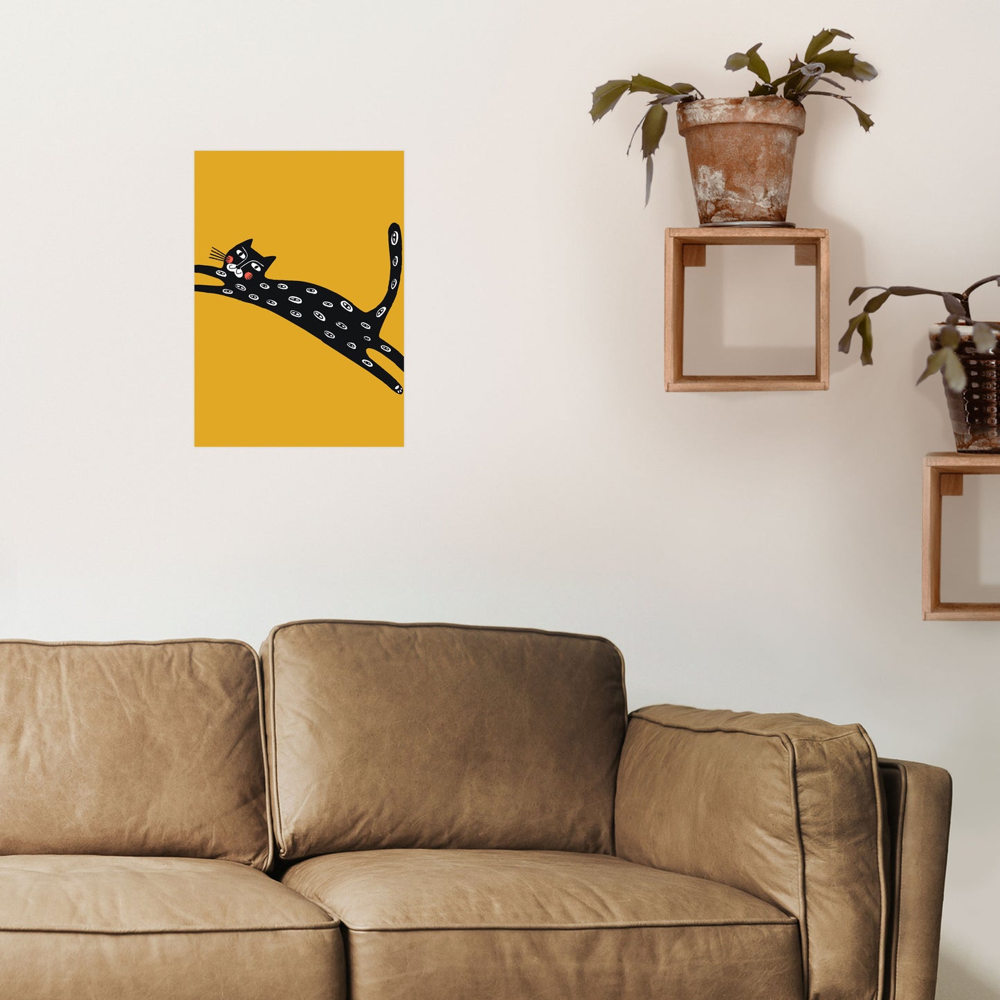 Mustard Cat Art Print by Pixy Paper A3 Black Frame