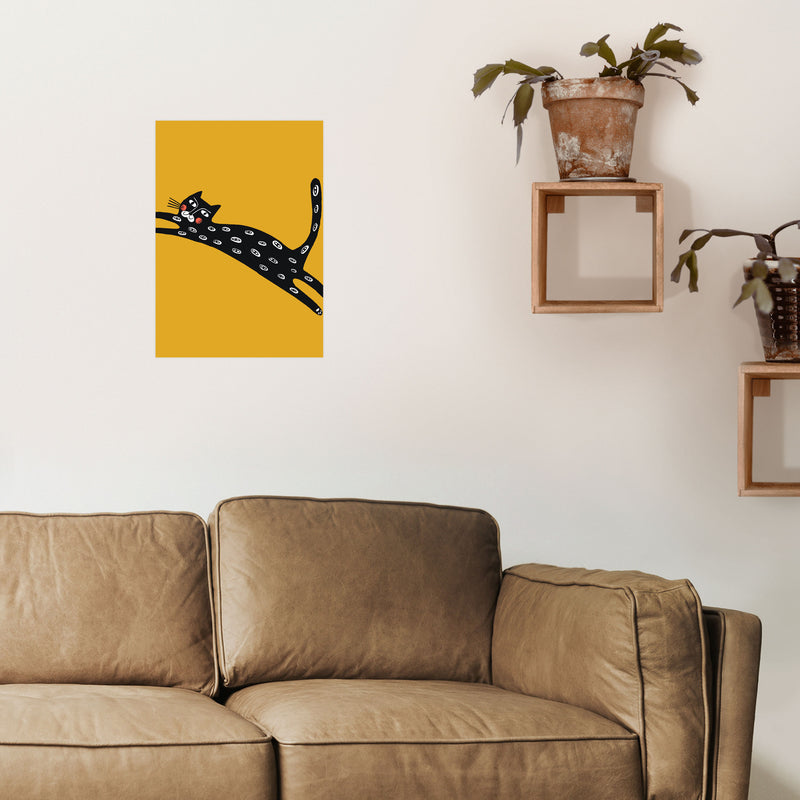 Mustard Cat Art Print by Pixy Paper A3 Black Frame