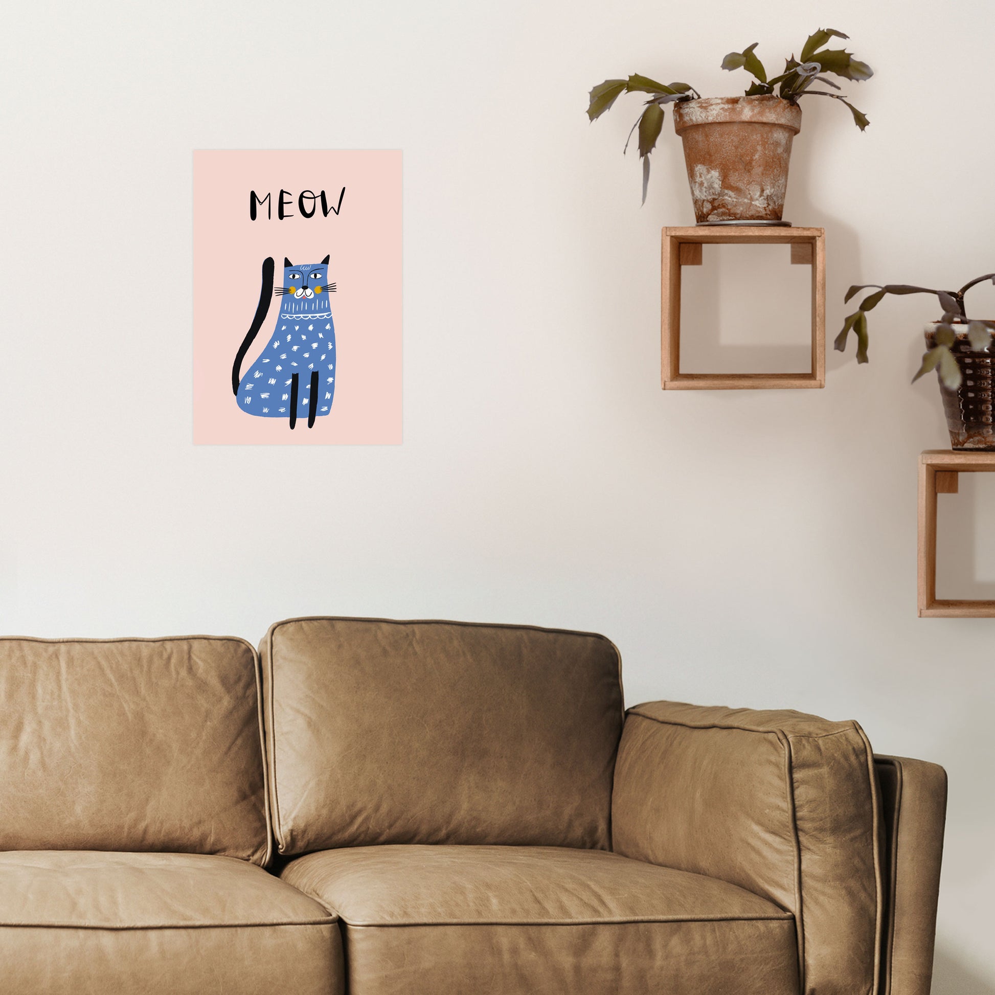 Meow Cat Art Print by Pixy Paper A3 Black Frame