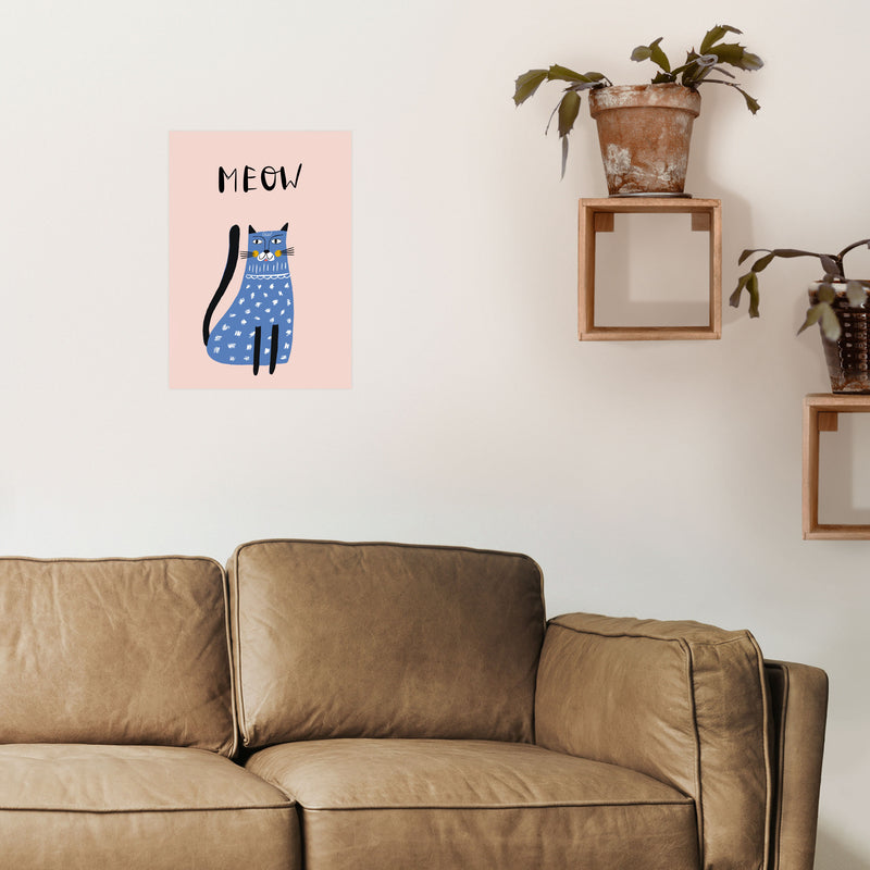 Meow Cat Art Print by Pixy Paper A3 Black Frame