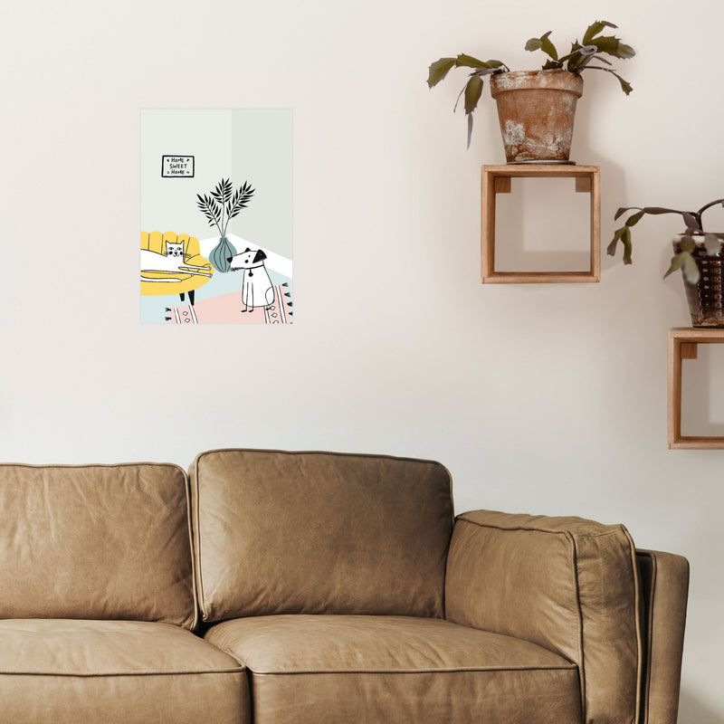 Dog and Cat Chat Art Print by Pixy Paper A3 Black Frame