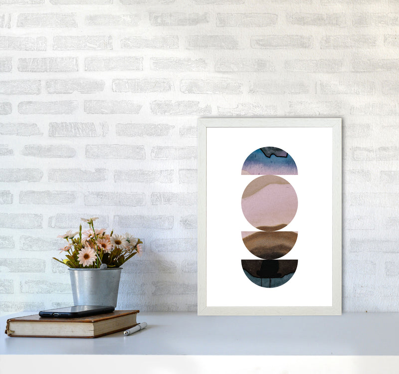 Abstract Circles White Background Modern Print A3 Oak Frame
