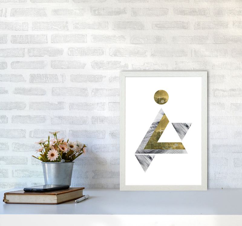 Gold And Grey Triangle With Moon Abstract Modern Print A3 Oak Frame
