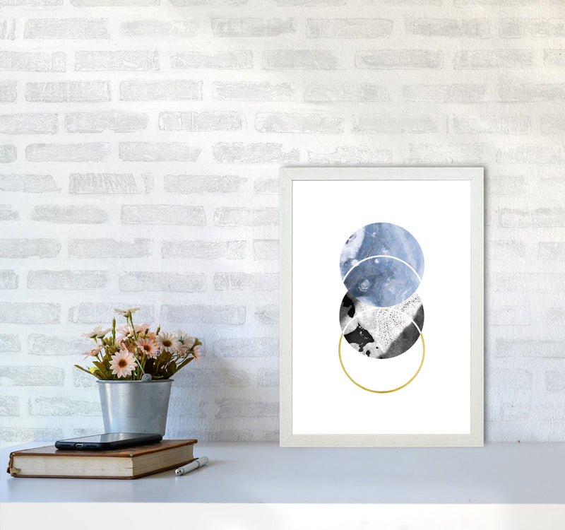 Blue And Gold Abstract Circles Modern Print A3 Oak Frame