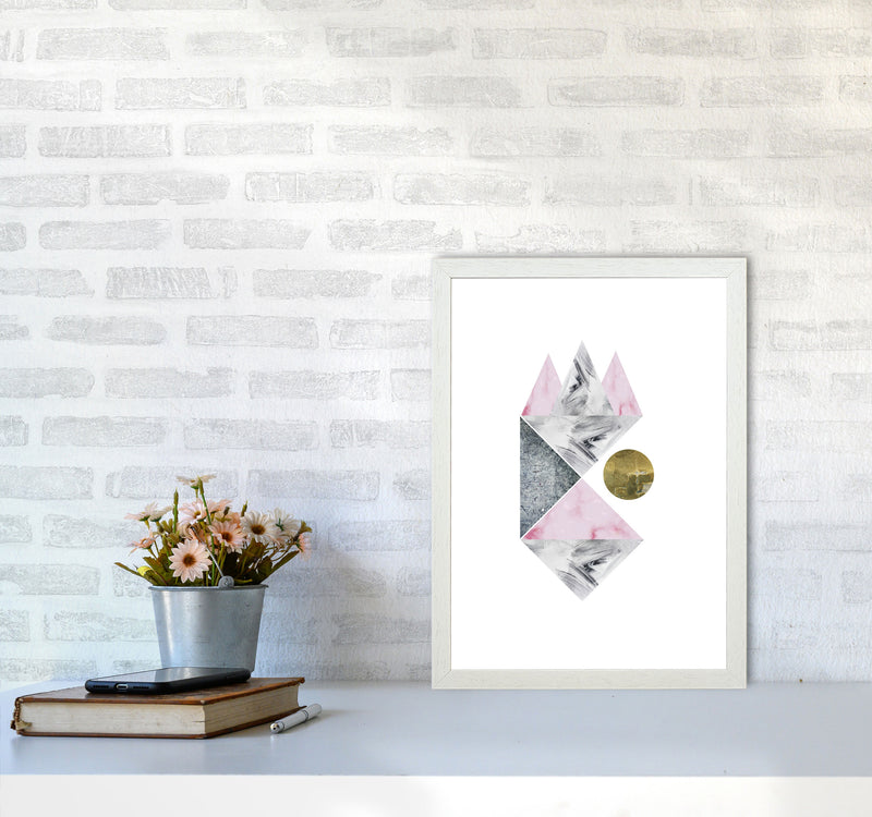 Pink And Grey Abstract Triangles Modern Print A3 Oak Frame