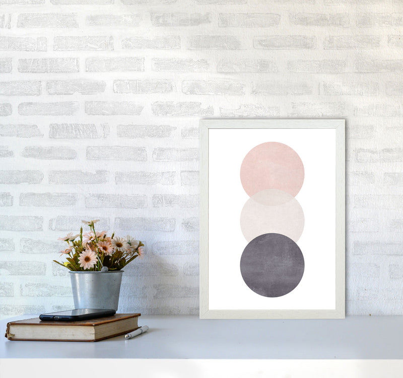 Cotton, Pink And Grey Abstract Circles Modern Print A3 Oak Frame