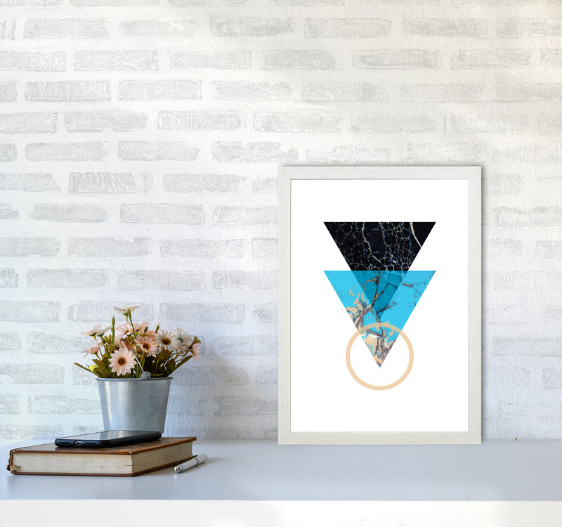 Blue Sand Abstract Triangles Modern Print A3 Oak Frame