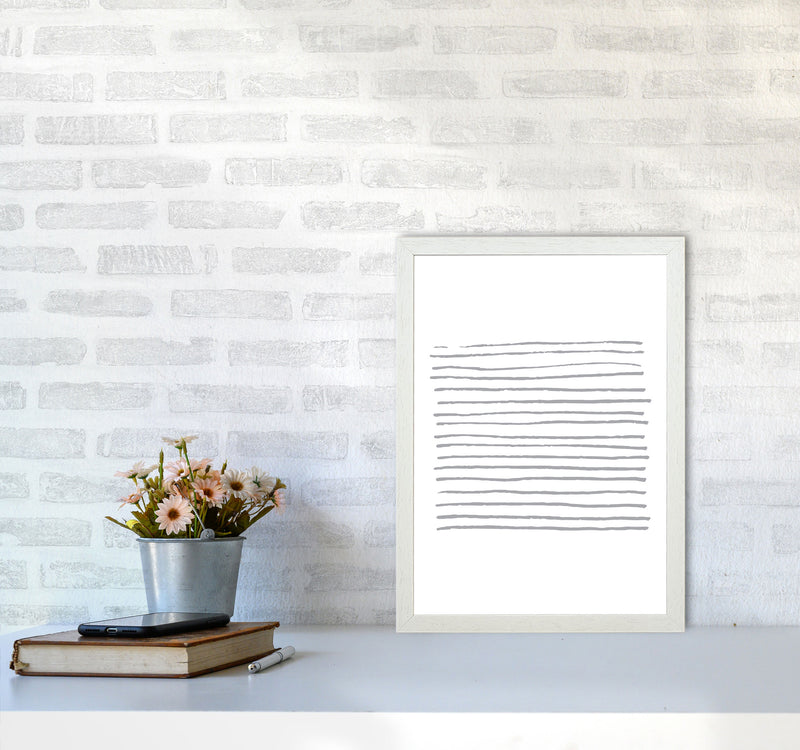 Grey Zebra Lines Abstract Modern Print A3 Oak Frame
