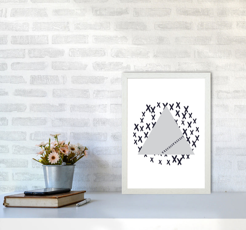 Grey Triangle With Crosses Abstract Modern Print A3 Oak Frame