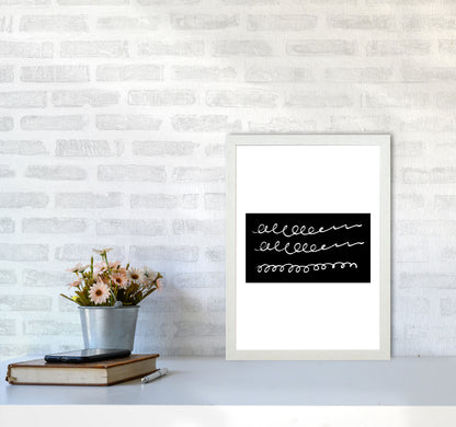 Black Rectangle Swirls Abstract Modern Print A3 Oak Frame
