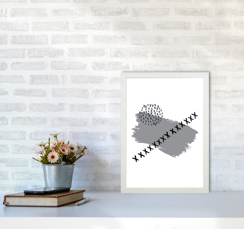 Grey X Paint Brush Abstract Modern Print A3 Oak Frame