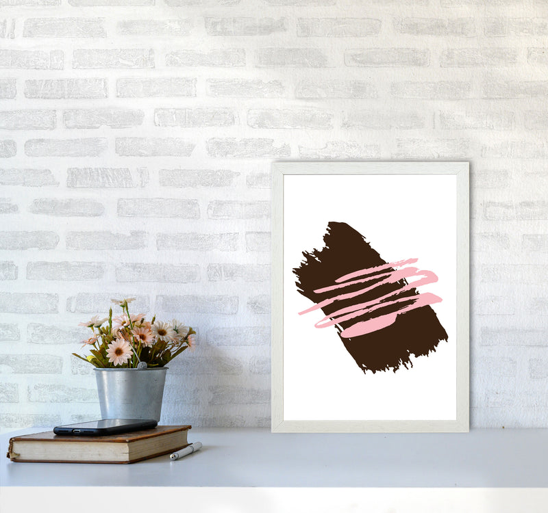 Black Jaggered Paint Brush Abstract Modern Print A3 Oak Frame