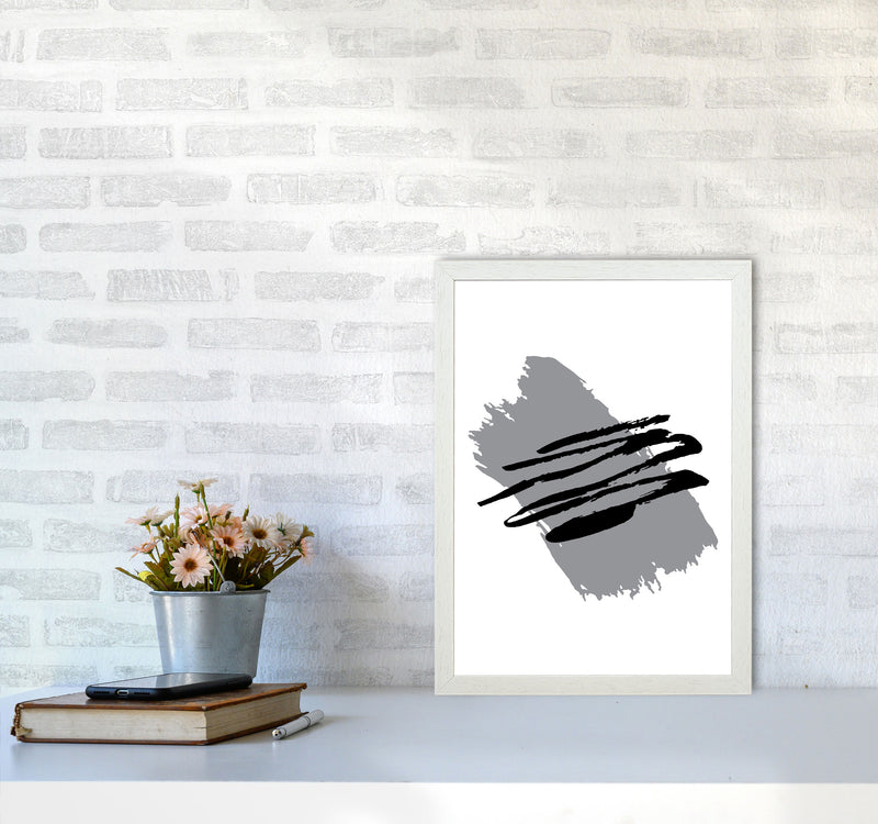 Grey Jaggered Paint Brush Abstract Modern Print A3 Oak Frame