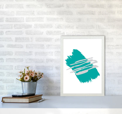 Teal Jaggered Paint Brush Abstract Modern Print A3 Oak Frame