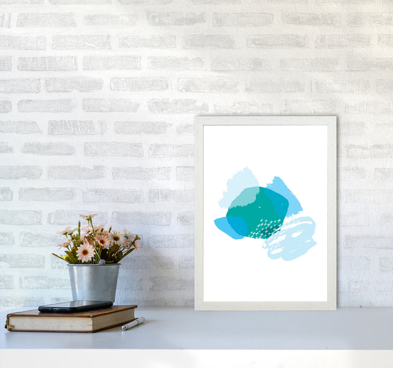 Blue And Teal Mismatch Abstract Modern Print A3 Oak Frame