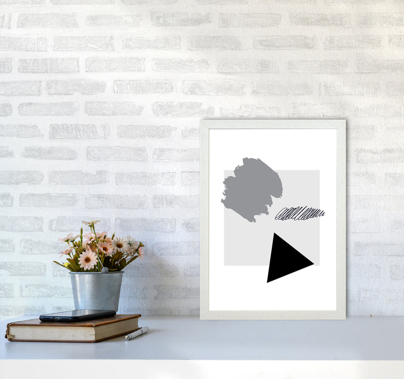 Grey Square Mismatch Abstract Modern Print A3 Oak Frame