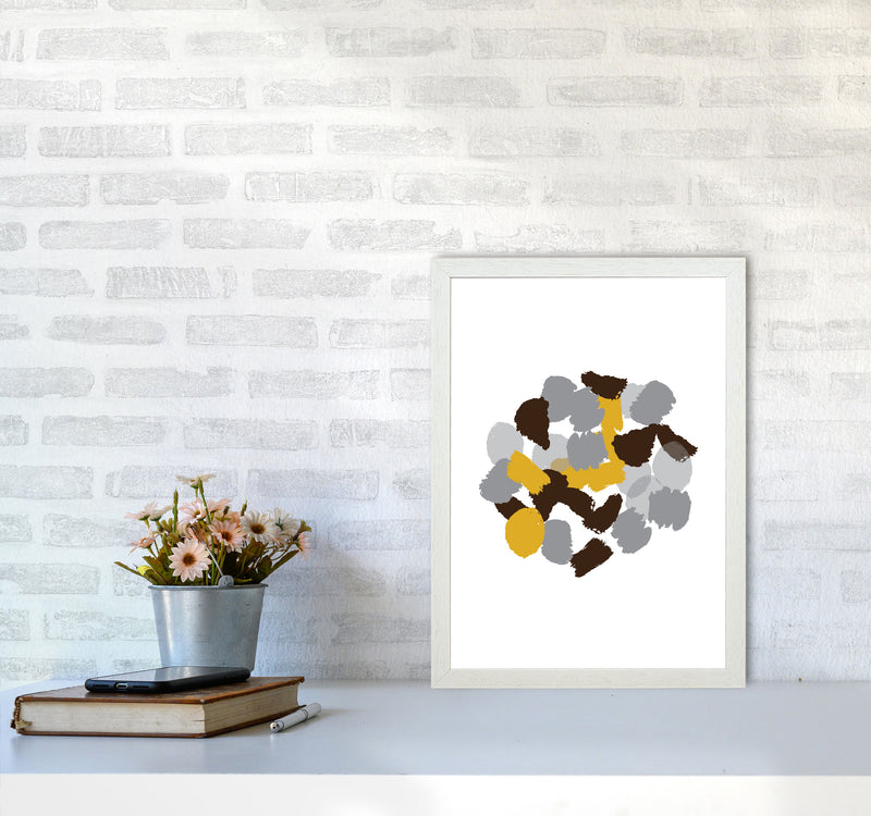 Mustard Abstract Paint Splodge Modern Print A3 Oak Frame
