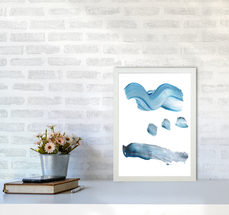 Light Blue Abstract Paint Strokes Modern Print A3 Oak Frame