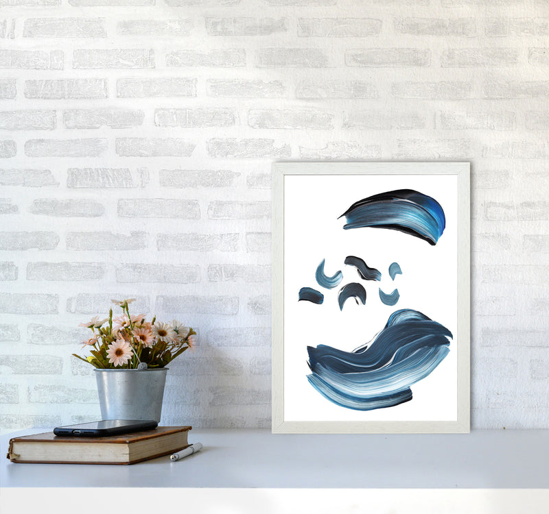 Dark Blue And Grey Abstract Paint Strokes Modern Print A3 Oak Frame