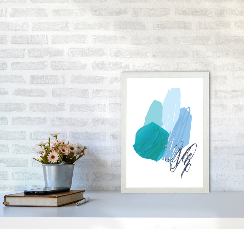 Blue Abstract Palette Drawings Modern Print A3 Oak Frame
