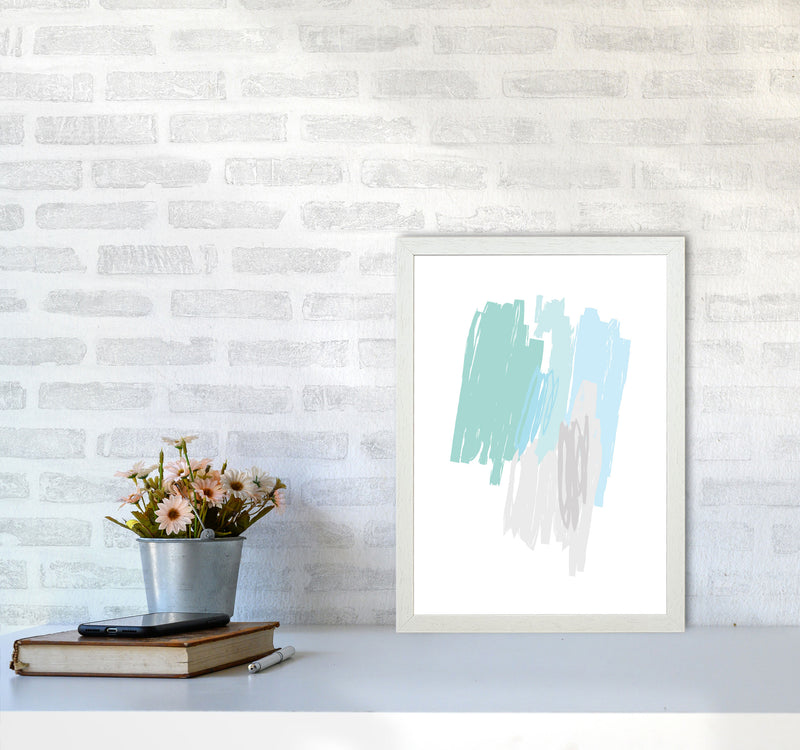 Mint Scribbles Abstract Drawings Modern Print A3 Oak Frame