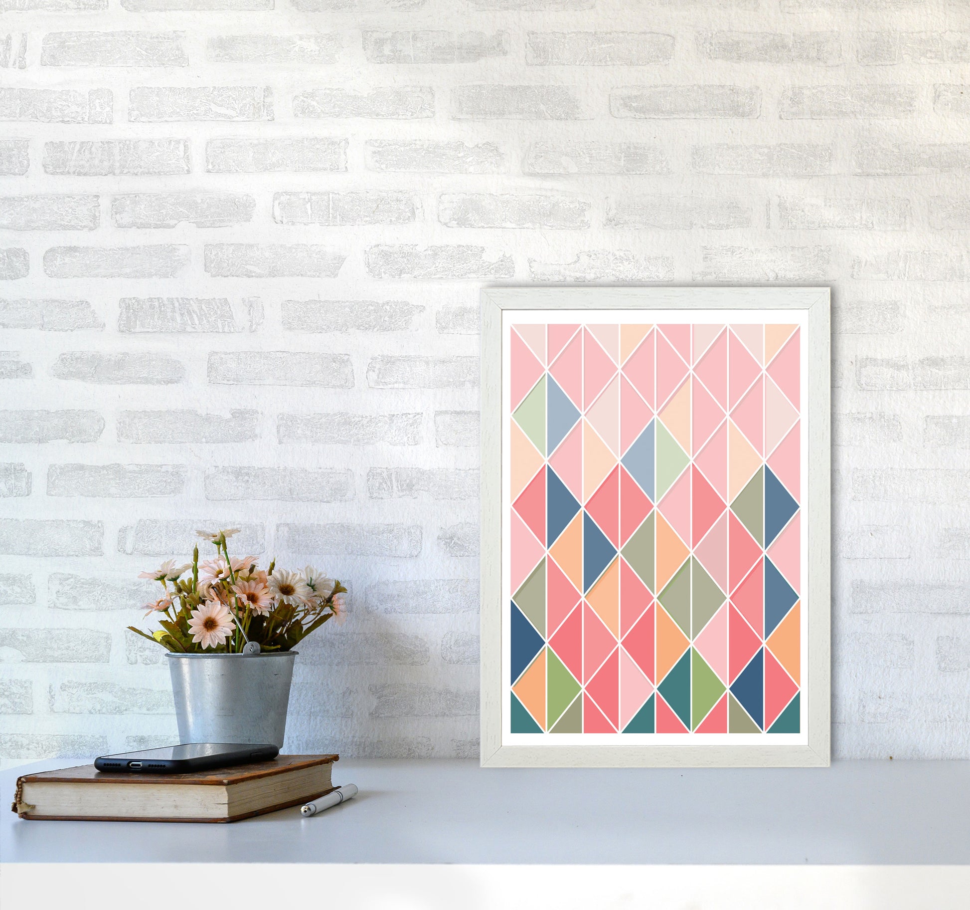 Full Colour Abstract Geo Modern Print A3 Oak Frame