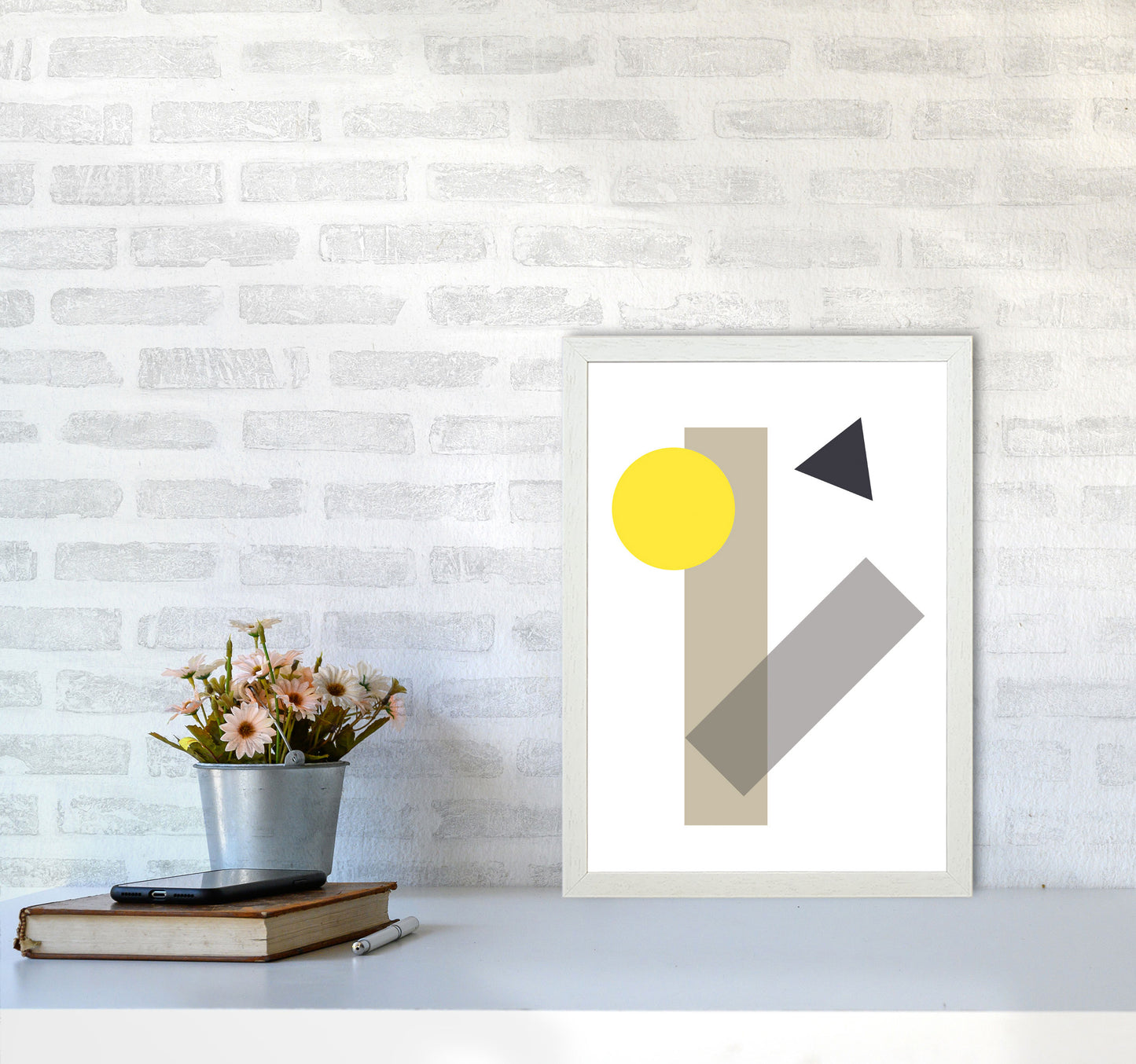 Random Yellow Geo Styles 3 Modern Print A3 Oak Frame