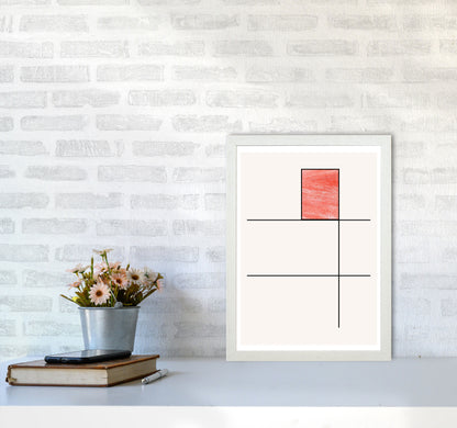Abstract Red Crayon Geo 2 Modern Print A3 Oak Frame